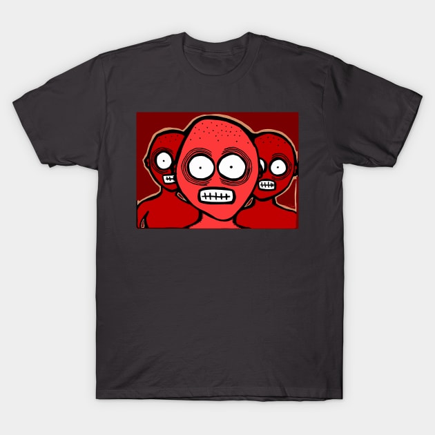 Three Chilling Grins Hot Red T-Shirt by JSnipe